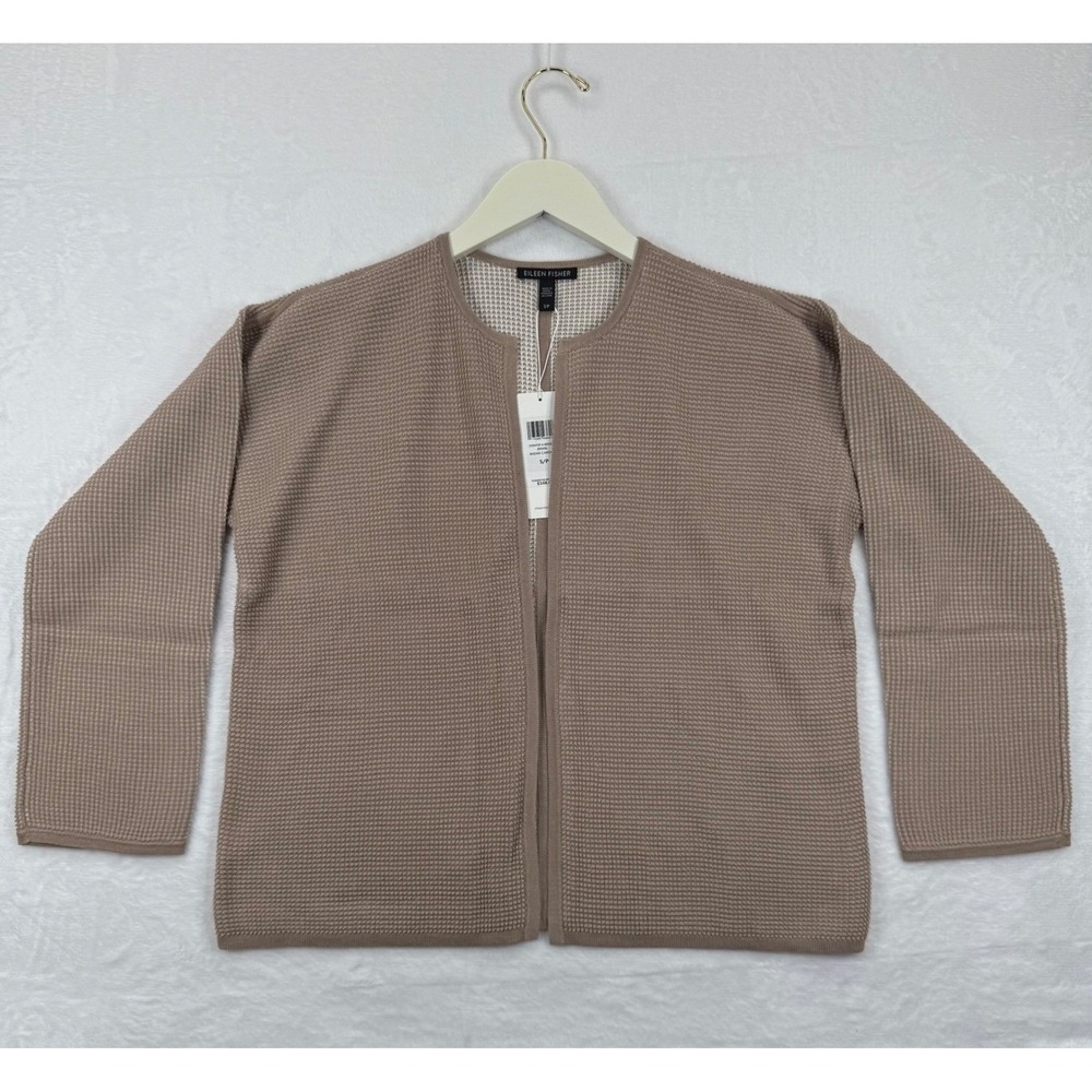 Eileen‎ Fisher Silk Cotton Blend Waffle Knit Cardigan Jacket Beige S